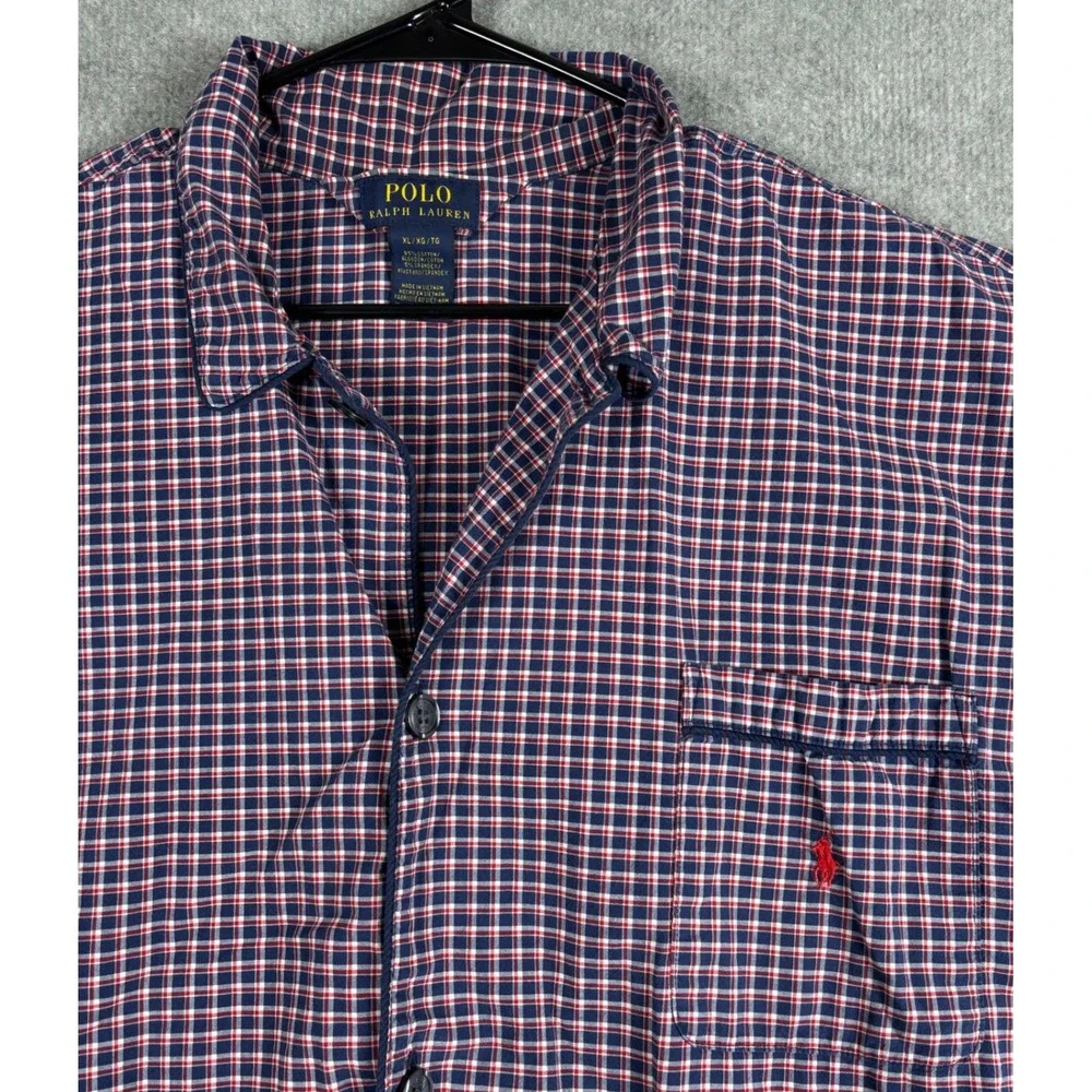 Polo Ralph Lauren‎ Plaid Button Down Sleep Shirt XL Navy Red White Pony Logo